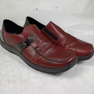 Rieker Antistress‎ Red Leather Leaf Detail Slip On Loafers Shoes 42